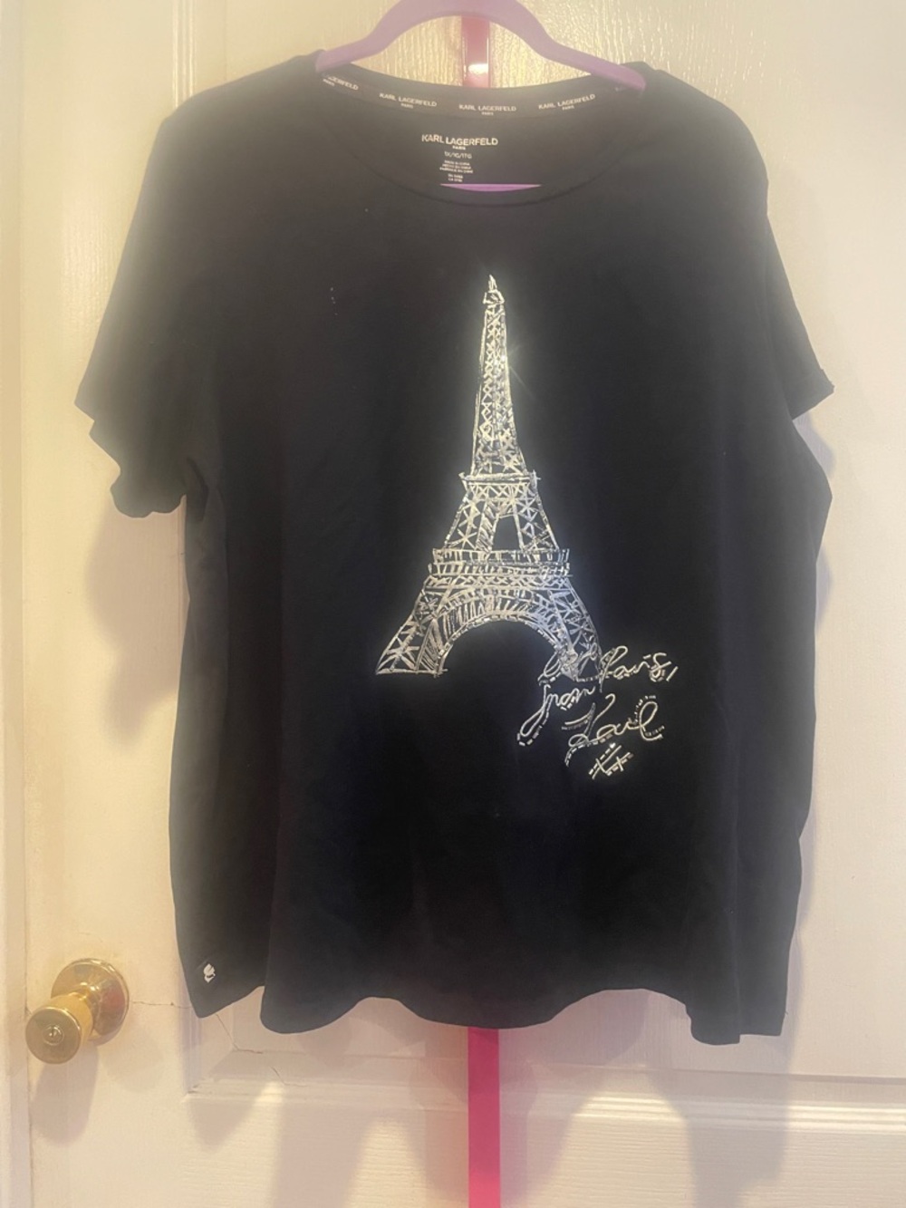 Karl Lagerfeld Black Tee with Silver Eiffel Tower Graphic